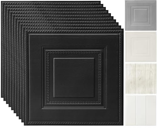 Trafagala Black Wooden Panels Peel and Stick Wall Panels Self Adhesive Foam White Panel Wallpaper Tongue and Groove Panelling Waterproof Ceiling Tiles Kitchen Bathroom Decorations 3MM Thick