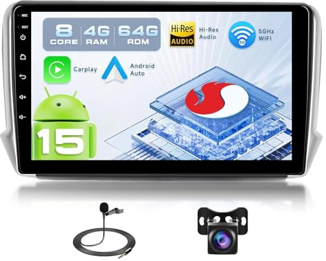 [Qualcomm 8-core 4+64GB] 5GHz WiFi Autoradio für Peugeot 208/2008 (2012-2018) Android 15 mit 10,1-Zoll Touchscreen, Kabellos Carplay Autoradio Android Auto BT5.1/DSP/Hi-Res Audio/WiFi/GPS
