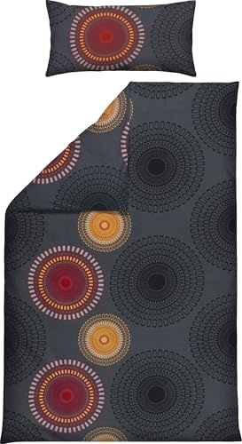 REDBEST Bettwäsche Single-Jersey Mandalas anthrazit-Terra Größe 40x80 cm / 135x200 cm - temperaturausgleichend, bügelfrei, mit Reißverschluss
