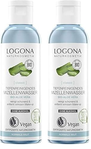 Bio Mizellenwasser von LOGONA Naturkosmetik mit Bio-Aloe Vera, Tiefenreinigendes Mizellen Reinigungswasser für wasserfestes Make-up, Natürlich & Vegan, 125 ml (Packung mit 2)