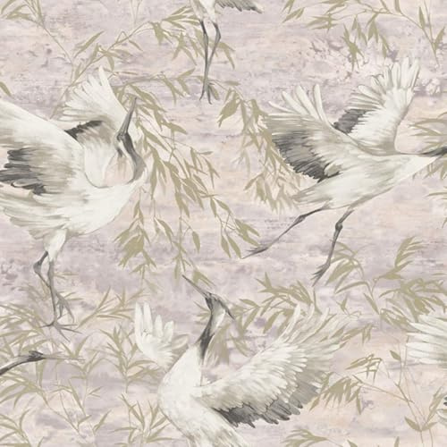 SOPHIE LAURENCE Pink Cranes Wallpaper Textured Gold Metallic Shimmer Vinyl Heavy Weight Feature