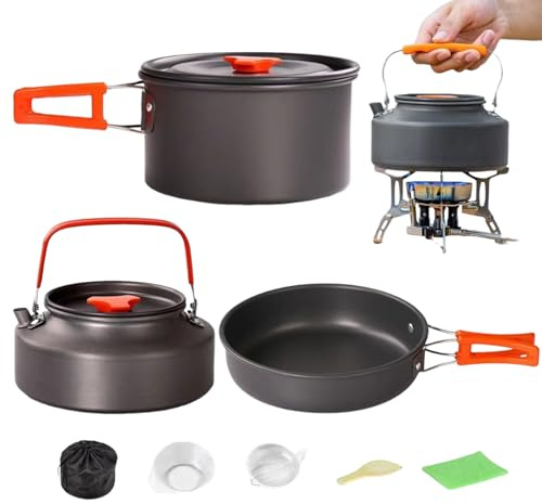 Lot de casseroles de camping, 3 pièces, set de casseroles antiadhésives portables pour le camping, en plein air, les voyages, la randonnée, le talating, la survie
