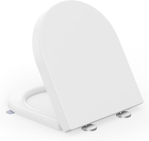 SREWOHS PRO Toilettendeckel mit Absenkautomatik, WC Sitz D Form, Absenkbarer Klodeckel, Toilet Seat Cover, Klobrille Duroplast, Weiss, WC Sitz mit Befestigung von Oben, inkl. Installationsschablone