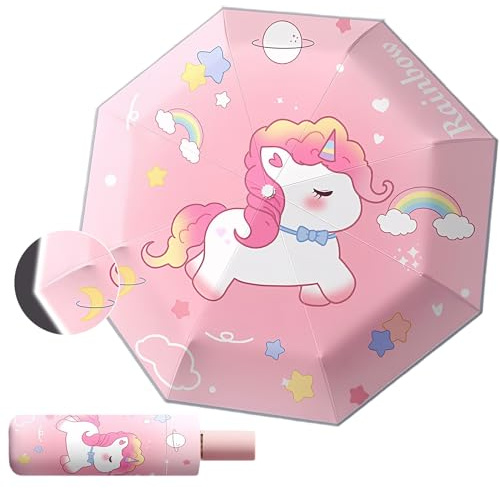 Dongcill Regenschirm Kinder reflektierend,Taschenschirm mit Reflektorband, Taschenschirm mit manueller Öffnung,Regenschirm kinder für schulranzen,Sturmfest für Mädchen & Junge