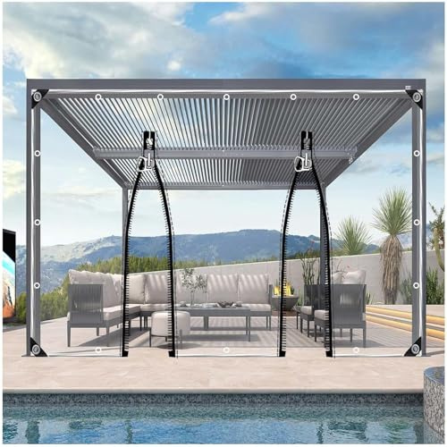 Bâches PVC Transparente avec Oeillets,Rideaux De Bâche Clairs Extérieur avec Porte Fermeture Éclair,Panneaux Latéraux De Bâche De Gazebo Pergola,Bâches Imperméable 420g/m²,2zips-2.4x2m/7.9 * 6.6ft