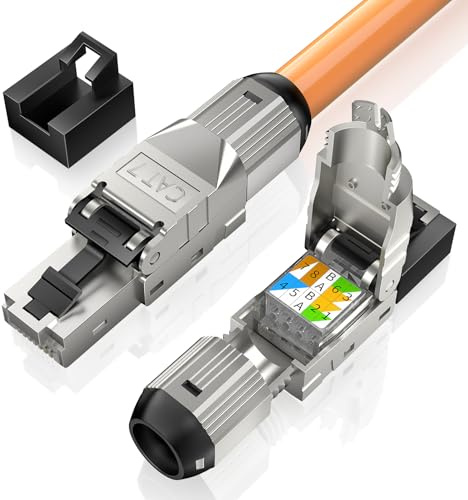 Ltemziiy Cat 7 RJ45 Stecker Werkzeuglos, Netzwerkstecker Werkzeuglos POE für Cat7 Cat6A Verlegekabel,10 Gbit/s Geschirmt Lan Stecker Cat 7 Werkzeuglos，Wiederverwendbar, 2 Stück