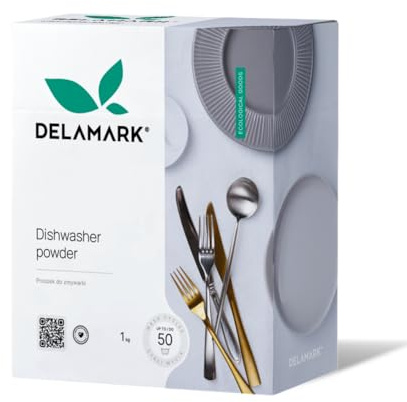 DELAMARK Detersivo ecologico in polvere per lavastoviglie, 1 kg, pulizia potente senza residui, economico, vegano