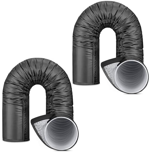 Lot de 2 manchons d'isolation portables améliorés pour tuyau de climatisation, 3 couches imperméables avec feuille thermique en aluminium pour conduit d'évacuation de 12,7 cm et 15 cm, installation