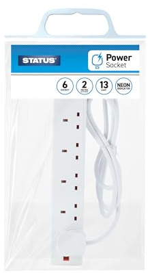 STATUS Multi Plug Extension | 6 Socket Extension Cable | 2m Extension Lead with Neon Indicator | 6WS2MCP20