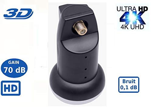 LNB Single PL-1, 0.1dB High Gain 70 DB !! - Tête Parabole Universelle Compatible Full HD 4K TNTSATCanal+ Astra et FRANSAT
