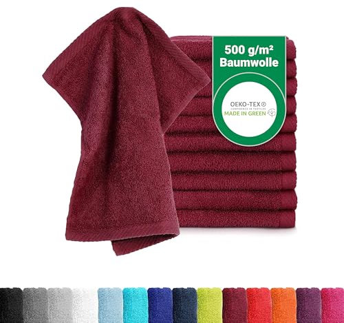BaSaTex - 10er Pack Seiftücher für Gesichts- & Körperreinigung im Set - Frottee Seiflappen aus weicher Baumwolle in 30x30cm - Waschlappen Öko-Tex Made in Green Zertifiziert - Bordeaux
