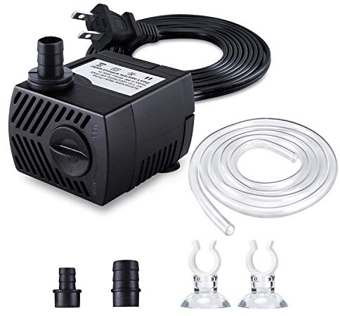 CWKJ Springbrunnenpumpe, 80 GPH Tauchwasserpumpe, langlebige 4 W Outdoor-Springbrunnen-Wasserpumpe mit 2,2 m Netzkabel, 2 Düsen für Aquarium, Teich, Aquarium