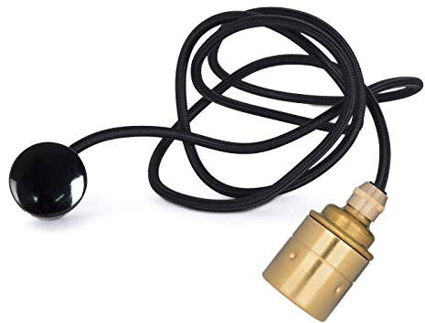 1.8m Textilkabel Pendellampe SCHWARZ | Textilkabel mit Fassung & Schuko-Stecker | E27 Glattmantelfassung Messing