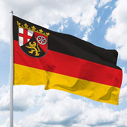 Deitert Bundesland-Flagge Rheinland-Pfalz – 250x150 cm Rheinland-Pfalz Fahne mit Wappen, Hissfahne aus reißfestem Polyester