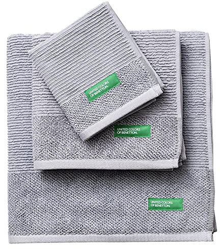 United Colors of Benetton. 3-teiliges Badetuch-Set (30 x 50 + 50 x 90 + 70 x 140 cm), 450 g/m², 100% Baumwolle, Grau Casa (BE023)