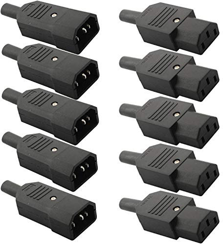 VISSQH 5Pares CA 250V 10A IEC320 C14 C13 3 Clavijas Enchufe Macho Hembra Conector Adaptador Montaje,Soldadura(Conector IEC C13 a Toma IEC C14)
