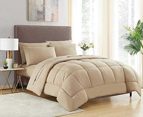 My Sweet Home Daunen-Alternative Steppdecke für alle Jahreszeiten, Wärme, luxuriös, Plüsch, Mikrofaser, Füllung, Bettwäsche, Voll, Taupe