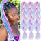 ColorfulPanda - 3 extension di capelli sintetici, 61 cm, 100 g, capelli Kanekalon, per trecce, torciglioni, uncinetto, colore bianco, rosa, azzurro e viola chiaro