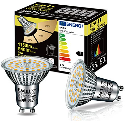 EACLL Ampoules GU10 LED 10W Dimmable 3 Étapes Avec la Fonction Mémoire,Lot de 2, Blanc Chaud 3000K 940lm Équivalent lampe halogène 125W, 120° Spots Sans Scintillement, Dimmabl Sans Gradateur