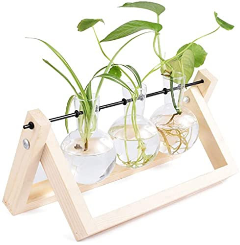 YXSH Holzfarbene Blumenvase Mit Vintage Holzständer, Vintage Einzigartiges Dekor Set Für Hydrokultur Pflanzen Dekorieren Für Zuhause Indoor & Outdoor