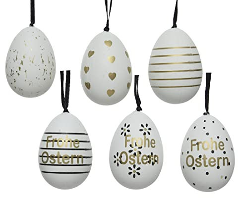 ETC ausgefallene frühlingshafte wetterfeste Ostereier Kunststoff-Dekoeier Osterstrauchdeko Preis für Set a 6 Stück