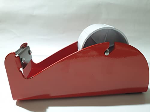 Klebeland Tischabroller Rot für Packband PP, PVC, Papier oder Flachkreppband robuste Metallausführung für 3-Kern (Rot)