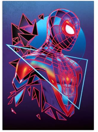 Displate Offiziell Marvel Spiderman MetallPoster Magnetische Befestigung Inklusive Lizenziert Bilder Hochwertiges Poster Miles Morales Game - Neon Poster 45 cm x 32 cm