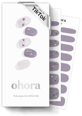 ohora Semi Cured Gel Nail Strips (N Dancing Flower) - Works with Any UV Nail Lamps, Salon-Quality, Long Lasting - Includes 2 Prep Pads, Nail File & Wooden Stick