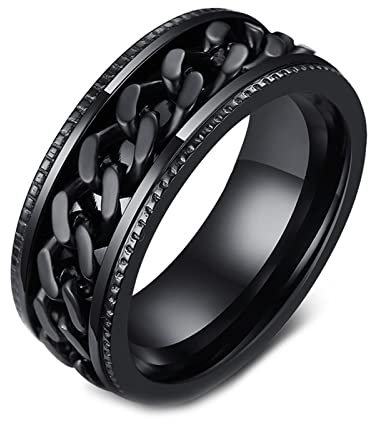 Dsnyu Edelstahl Ring für Herren, Schwarz Spinner Ring Vintage Fidget Ring Band Kettenringe 8MM 65 (20.7)