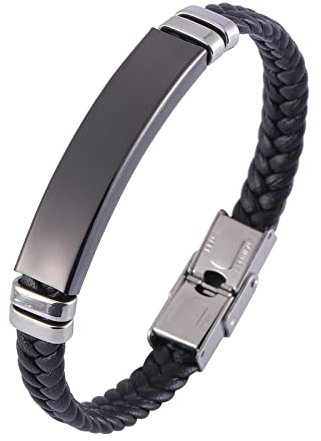 Skcess Armband Männer Silber，Kettenarmbänder Glänzendes Tag Geflochtenes Lederarmband Rostfreier Stahl Männer Schmuck 16.5cm