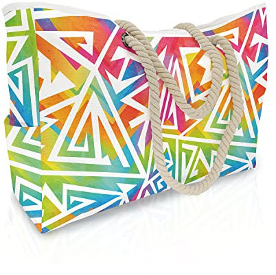 MULTIONS Große wasserdichte Strandtasche für Damen mit Reißverschluss, 7 Taschen für Reise, Fitnessstudio, Schwimmen und Strandurlaub (mehrfarbiger Reißverschluss, XXL)