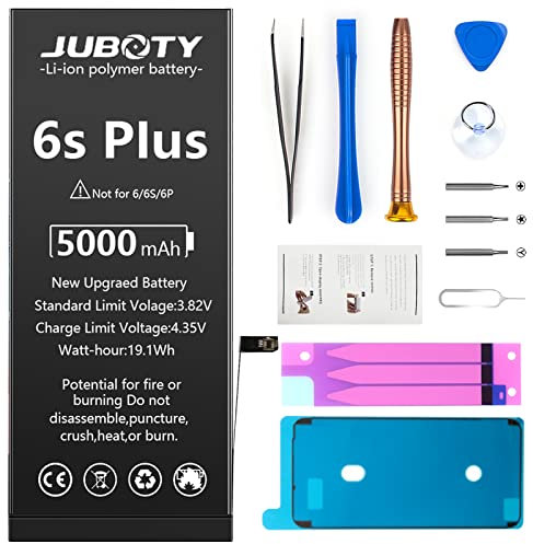 [5000mAh] Battery for iPhone 6sPlus, JUBOTY New Upgraded Li-Polymer Higher Capacity 0 Cycle Battery Replacement for iPhone 6sPlus Model A1634 A1687 A1699 with Complete Professional Repair Tool Kit