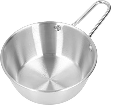 Koreanische Traditionelle Weinschale, Reisweinschale aus Edelstahl, Koreanische Makgeolli-Weinschale mit Griff FüR Wandern, Suppenteller, Camping-Nahrungsmittelschale, 5,1 Zoll (Silber)