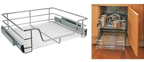 Küchenschublade Edelstahl 25 kg Belastbar Korbauszug Haushalt Teleskopschublade Schrankauszug 60cm Schrank mit Einlegeboden, Silber