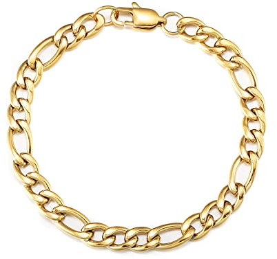 HSWYFCJY Figarokette Armband Herren Gold Edelstahl Glieder Link Kettenarmband Männer Ketten Breite 7mm,Länge 19cm
