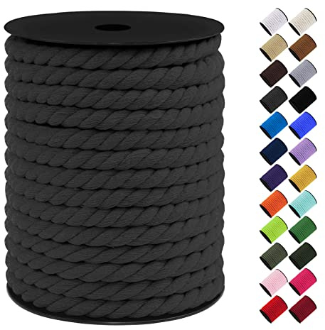 LEREATI Corde Macramé 10mm, 23m Fil Macramé Ficelle Corde Cordon Coton Naturelle, Grosse Corde Douce pour DIY, Porte Plante Mural, Jardin Décoration, Artisanat (Gris Foncé)