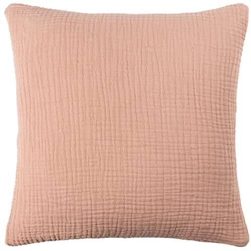 Yard Lark Feather Filled Cushion (Clay, 45 x 45 cm) | Soft Minimalistic Textured Muslin Cotton Decorative Pillow