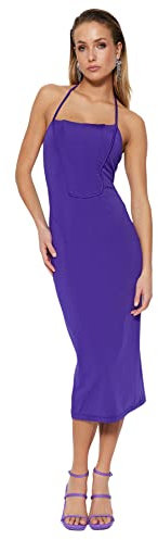 Trendyol Women Bodycon Fitted Knit Dress Femmes Moulante Ajustée Robe en Tricot, Purple, 66