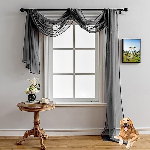 AZRMT Fensterschal, Betthimmel, Vorhänge, Hochzeitsbogen-Drapierstoff, 550 cm lang, Vorhangschal, Volants für Fenster, Wohnzimmer, Schlafzimmer, Party, grauer transparenter Stoff zum Drapieren, 1