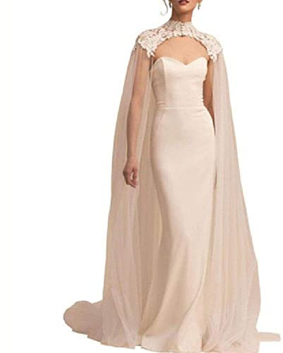 Luxylei Weißer Brautumhang mit Applikationen, Tüll, Hochzeitsumhang, Kathedrale, Langer Spitzenumhang, Abend-Wickeltuch, Brautaccessoires