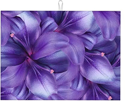 Geschirr-Abtropfmatte, 45,7 x 61 cm, für Küche, violette Lilien, bedruckt, Geschirr-Pad, saugfähiges Abtropfgestell, Matten, Küchenzubehör