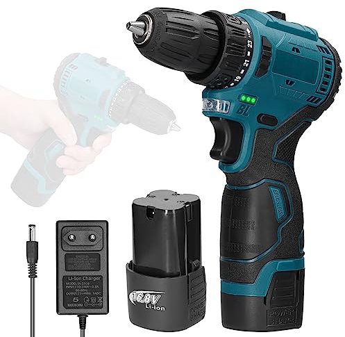 Trapano Avvitatore Batteria 16.8V, Weytoll Trapano Avvitatore Senza Fili con 2 * 1.3Ah Batterie Max 45Nm, 23+1 Impostazione Coppia, 2 Velocità, 3 LED