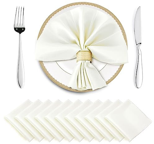 Horbaunal 16 Stück elfenbeinfarbene Satin-Servietten, 43,2 x 43,2 cm, quadratisch, seidige Stoffservietten, weiche Tischservietten für Hochzeiten, Bankette, Partys