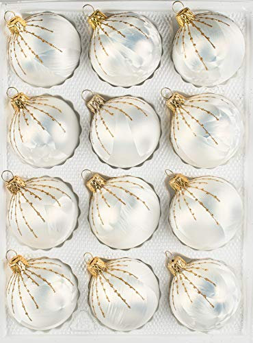 Navidacio 12 TLG. Glas Weihnachtskugel Set Ice Weiss Gold Regen