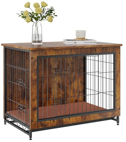 VEVOR Hundekäfig 83x56x64cm Hundebox aus P2 und Q195 Vintage Beistelltisch Drahtkäfig Haustierkäfig mit 2 Türen, Auffangschale & Kissen Hundebox im Möbelstil Hundegitterbox