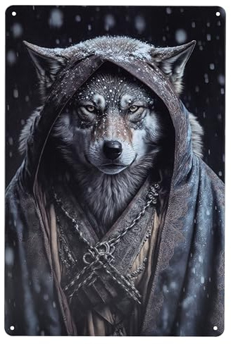 Blechschild Wolf-Krieger 30 cm - Fantasy Wand Deko Schild Metallschild Gothic Blech Metall