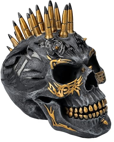Totenkopf Figur Patronen Iro, schwarz-Gold by Spiral, 16,5 cm - Totenschädel, Skull, Tribals, Irokese, Frisur, Kugeln