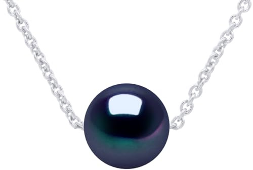 PEARLS & COLORS - Collier Chaîne Perle de Culture d'Eau Douce Ronde - Qualité AAA + - Argent 925 - Bijou Femme