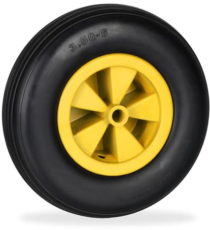 Relaxdays Roue de brouette 3.50-6, Caoutchouc, Jante en Plastique, Rechange, increvable, 100 kg Max., Noir - Jaune