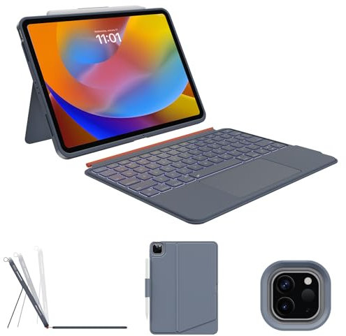 Funda de teclado desmontable para iPad Pro de 11 pulgadas (4ª, 3ª, 2ª generación): teclado magnético inalámbrico con cubierta extraíble, trackpad multitáctil/gris